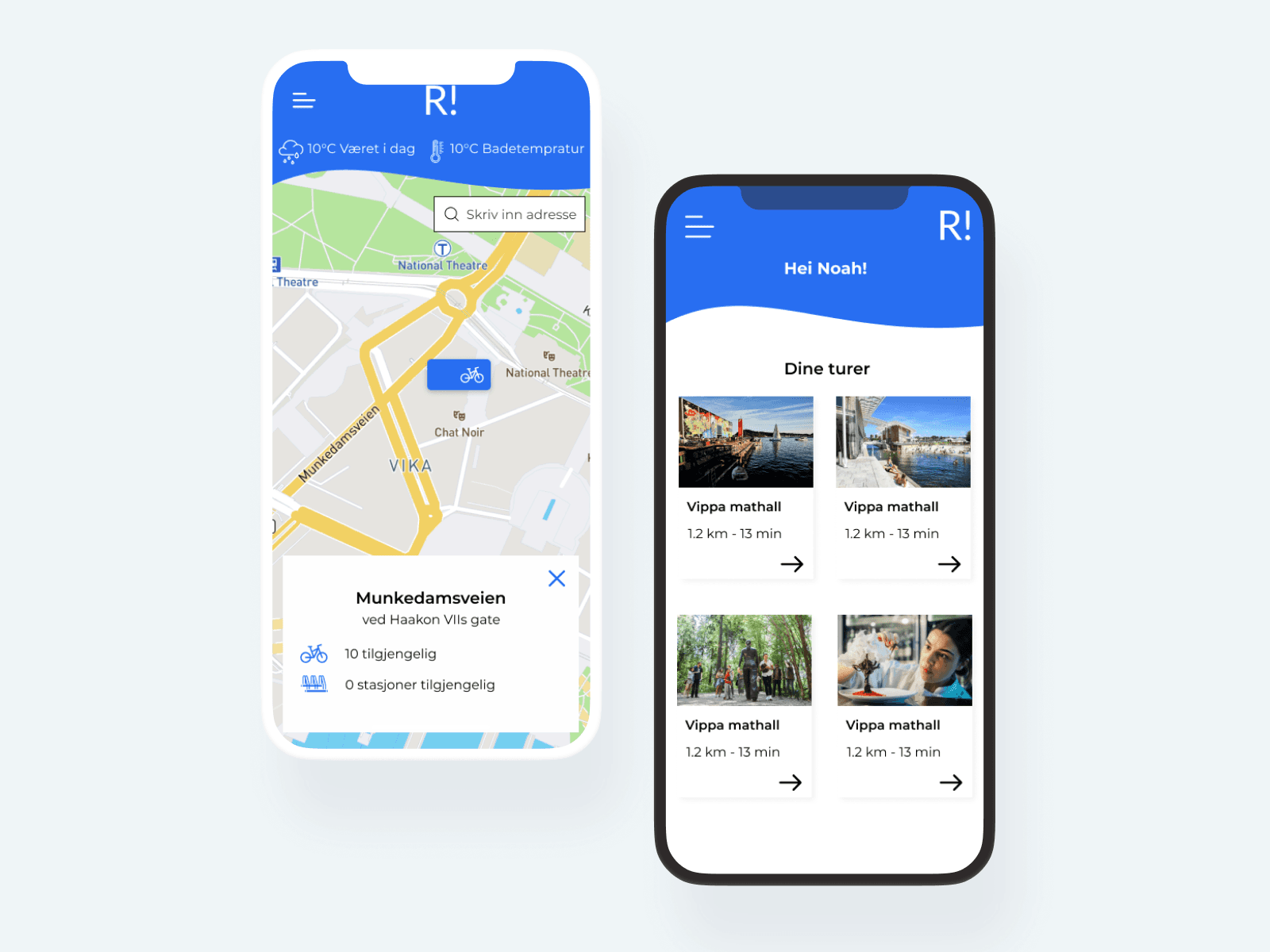To Ride-skjermer ved siden av hverandre